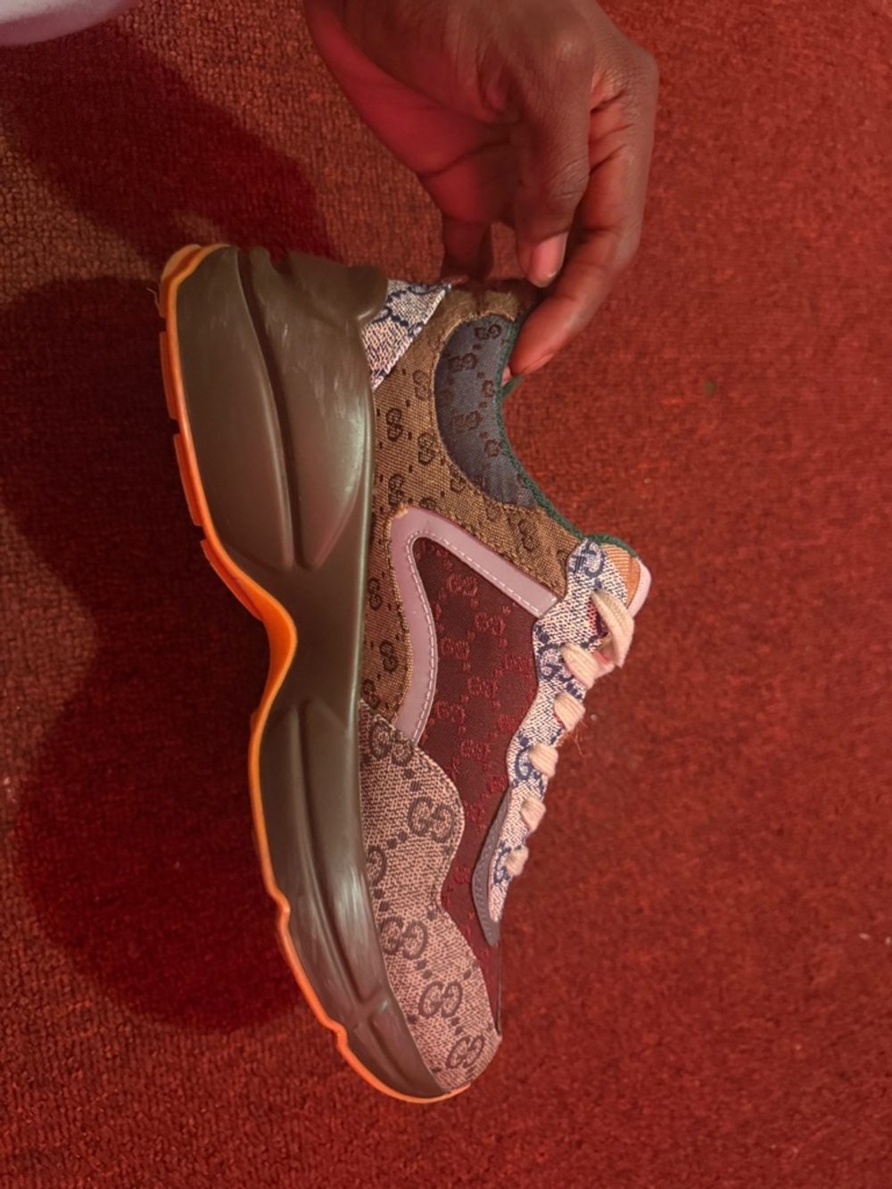 Gucci Brown Multicolor GG Pattern Chunky Sneakers - Picture 4 of 7